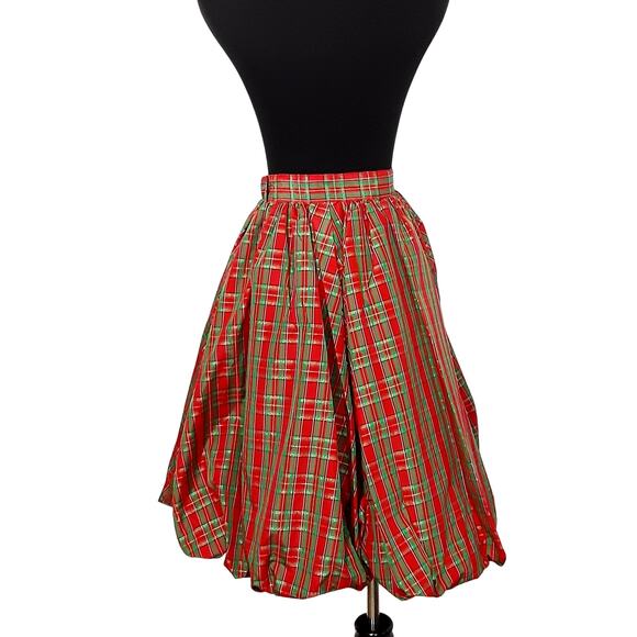 Vintage Handmade Bubble Hem Midi Skirt Holiday Plaid Twirl Skirt Christmas Retro - Picture 2 of 11